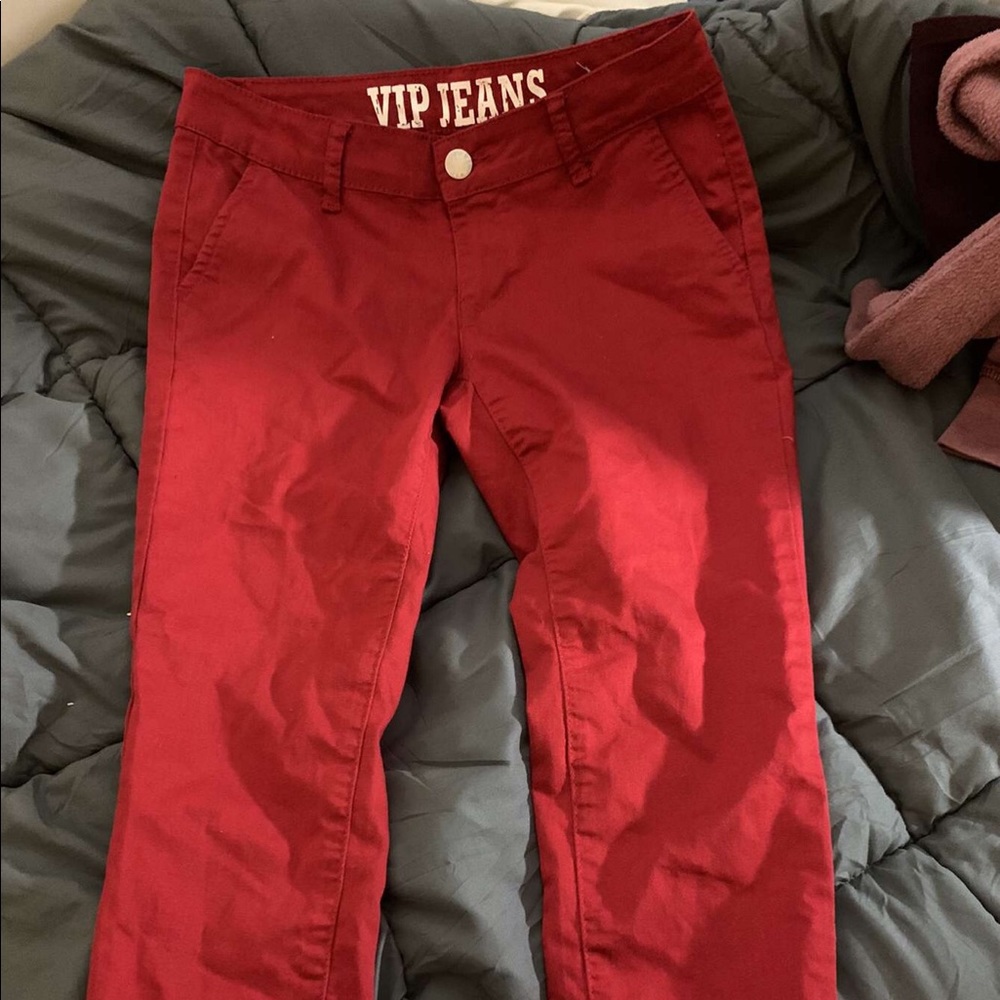red skinny jeans